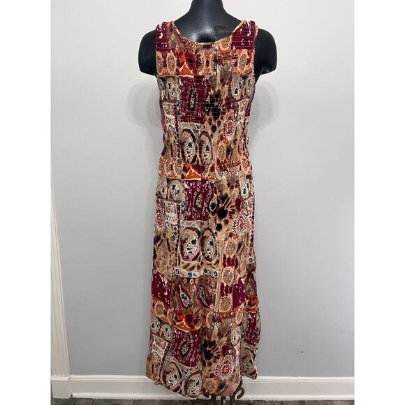 Elementz Smocked Maxi Dress Sz PL Fall Color Print Sleeveless Festival Boho - Picture 2 of 5